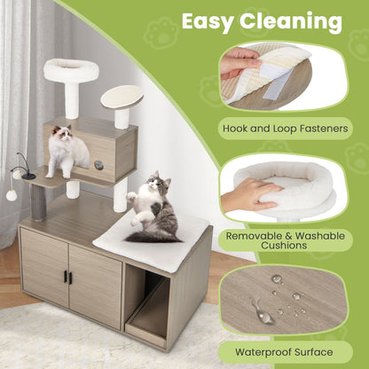 Cat Tree with Litter Box Enclosure-Grey