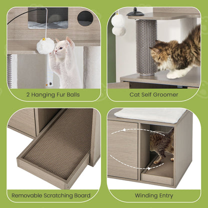 Cat Tree with Litter Box Enclosure-Grey