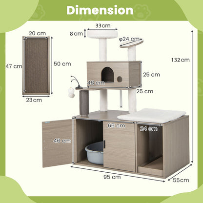 Cat Tree with Litter Box Enclosure-Grey