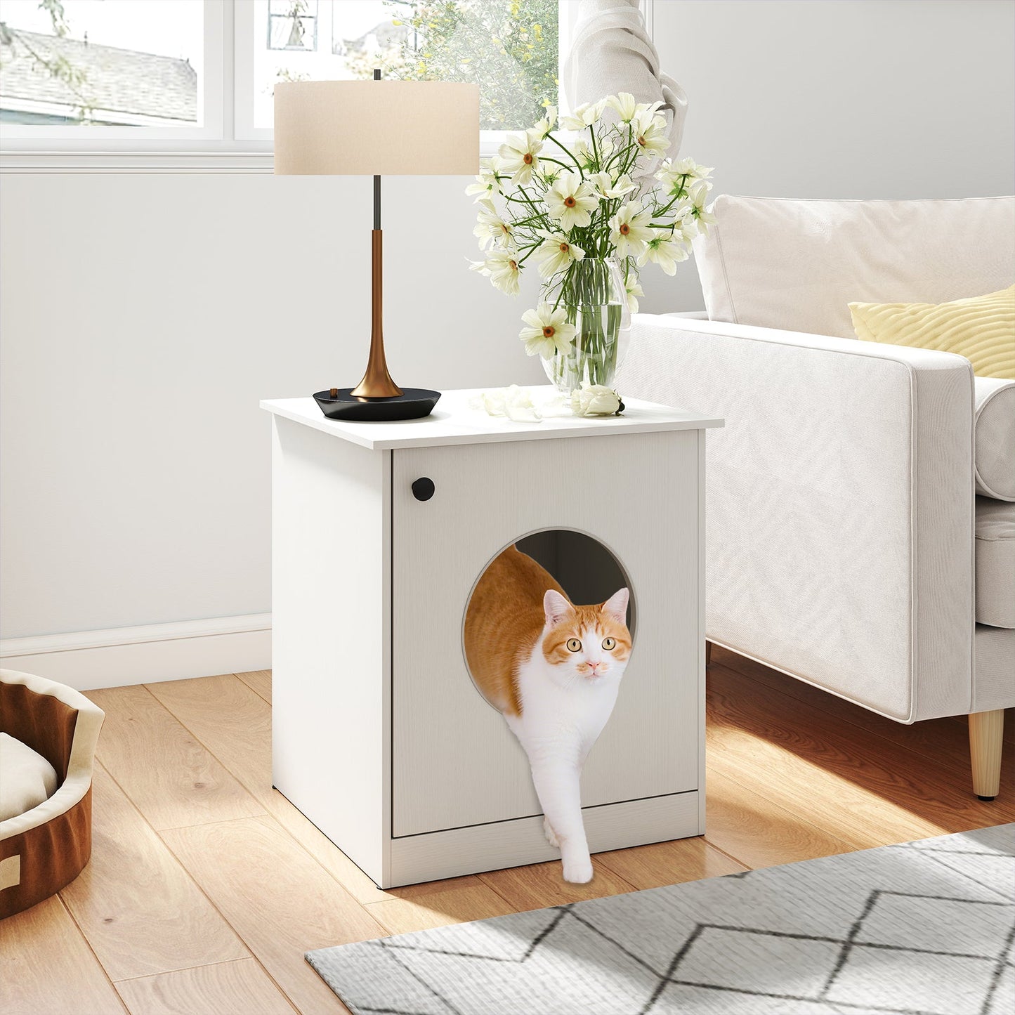 Cat Litter Box Enclosure for Living Room Bedroom-White
