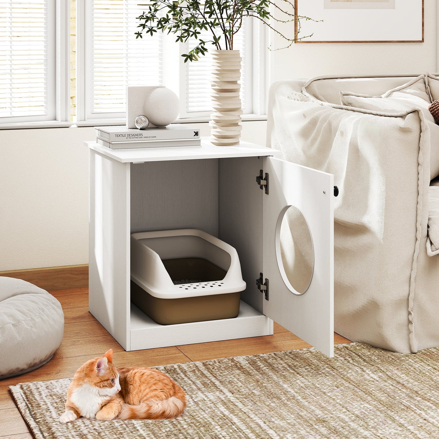 Cat Litter Box Enclosure for Living Room Bedroom-White