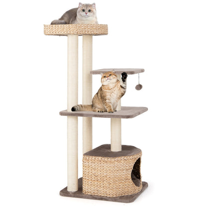 Cattail Cat Tower with Sisal Scratching Posts Perch Condo and Dangling Ball-Coffee