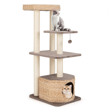 Cattail Cat Tower with Sisal Scratching Posts Perch Condo and Dangling Ball-Coffee