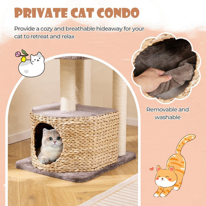 Cattail Cat Tower with Sisal Scratching Posts Perch Condo and Dangling Ball-Coffee