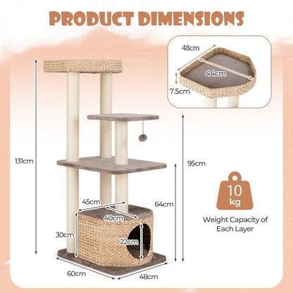 Cattail Cat Tower with Sisal Scratching Posts Perch Condo and Dangling Ball-Coffee