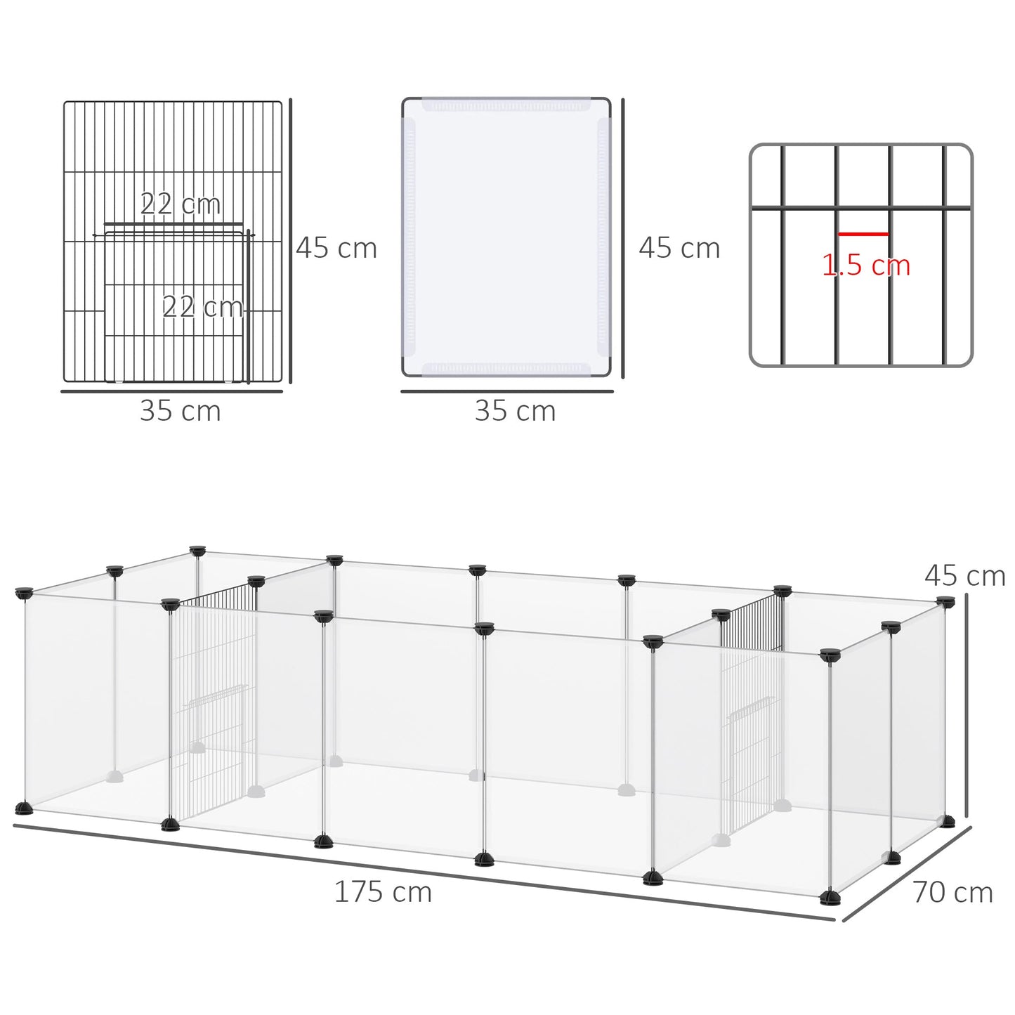 PawHut 18-Panel Small Animal Cage, Pet Playpen, for Guinea Pigs, Hedgehogs - White