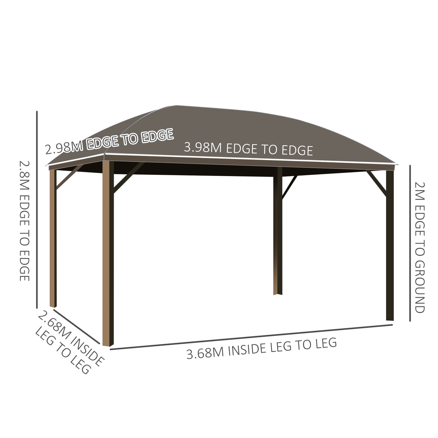 Outsunny Steel/Aluminium Hardtop Gazebo, 398Lx298W cm-Brown/Khaki