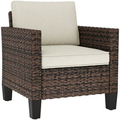Fotel Outsunny Single Rattan z poduszkami - brązowy