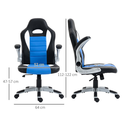 HOMCOM Computer Gaming Chair, Office Desk Swivel Chair, PU Leather Racing Chair with 90 Flip-up Armrest, Adjustable Height and Rolling Wheels, Blue