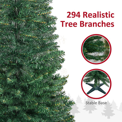 HOMCOM 5ft Unlit Artificial Christmas Tree, Pencil Slim Xmas Tree with Solid Stand and Realistic Branches, Green