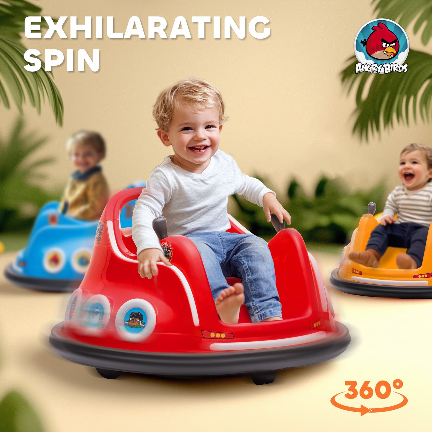 AIYAPLAY Angry Bird Licencjonowany Waltzer Car, 12 V Dziecięcy zderzak samochodowy z joystickami, pilotem, muzycznymi światłami LED - czerwony