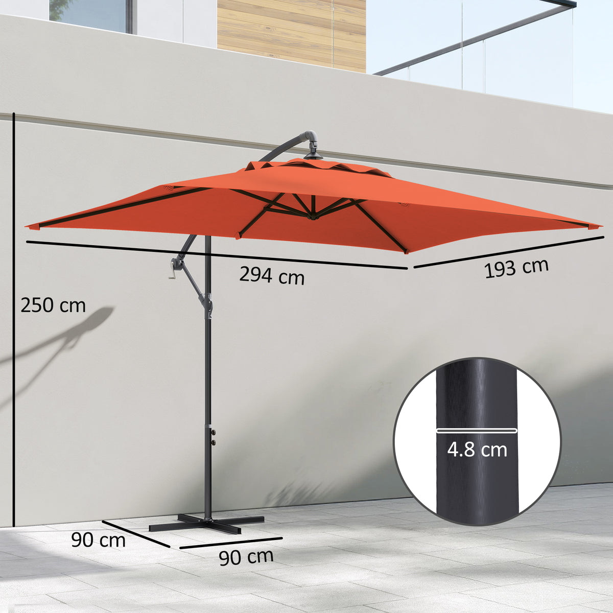 Outsunny 3(m) Cantilever Overhanging Parasol, with Cross Base - Orange