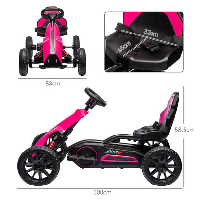 12V Electric Go Kart for Kids, Ride-On Racing Go Kart w/ Forward Reversing, Rechargeable Battery, 2 Speeds, for Kids Aged 3-8, Pink