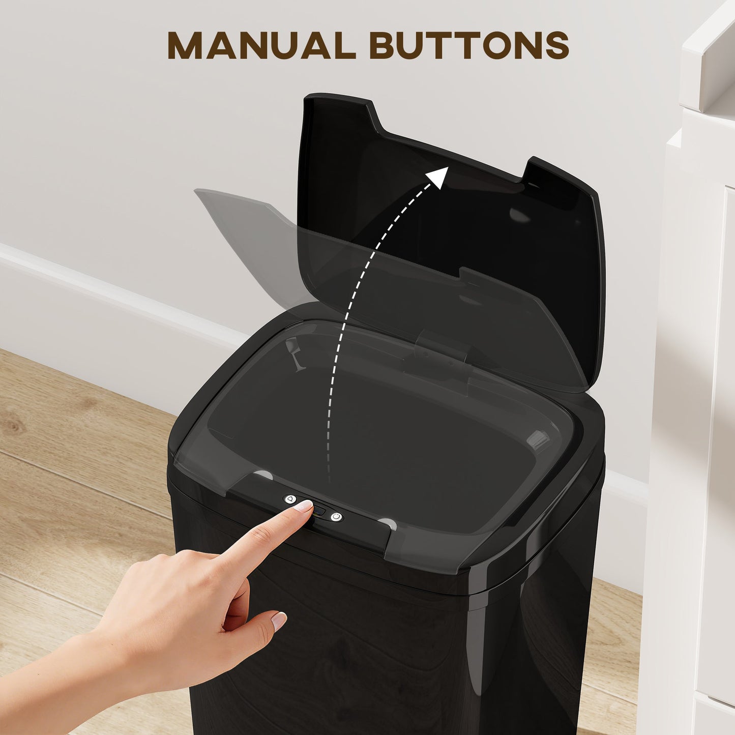 HOMCOM 15L Sensor Bin, Automatic Touchless Kitchen Bin, Easy Clean, Battery Operated for Home Office, Bedroom, Bathroom, Black