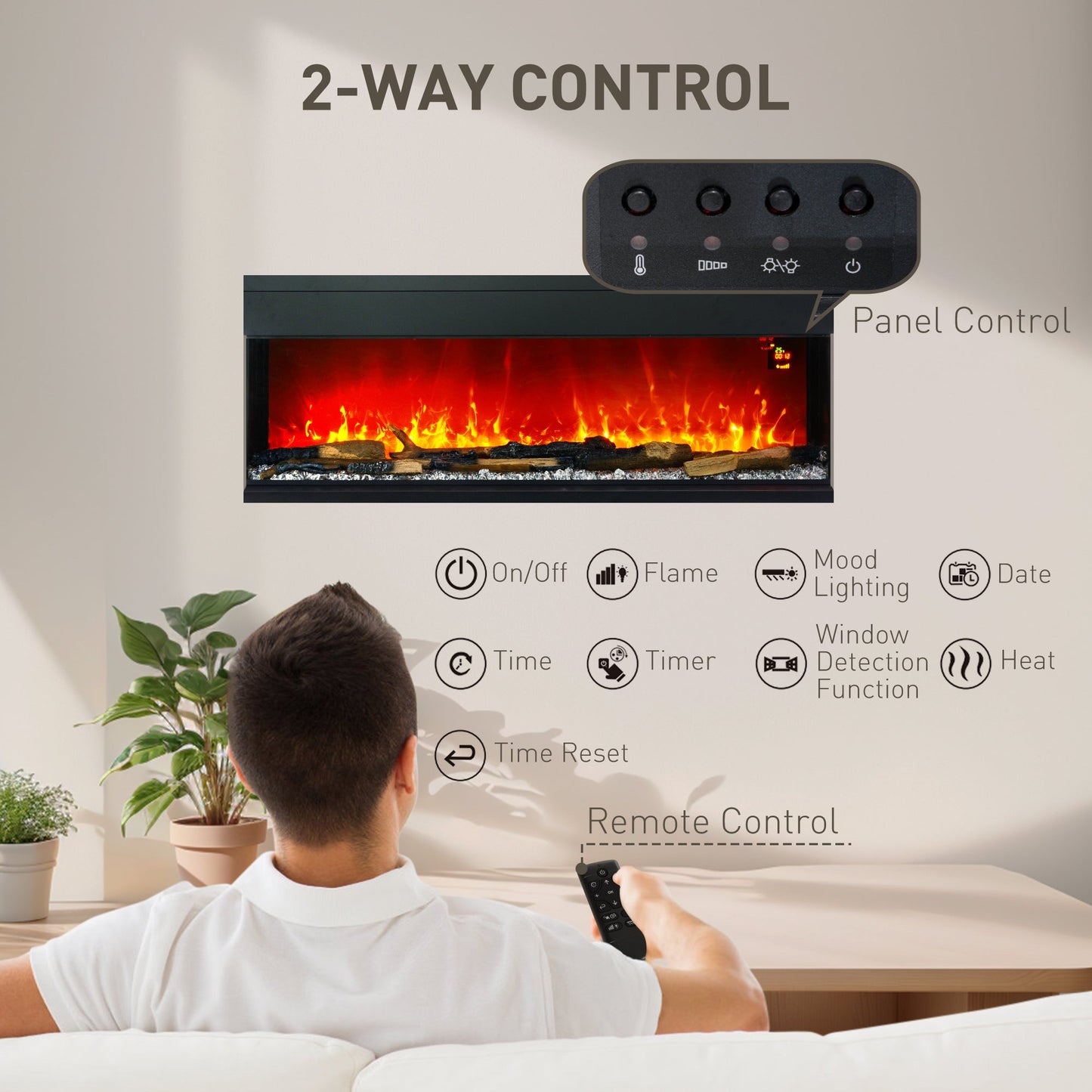 HOMCOM 1800W 15-40√¢‚Äû∆í Regulowany płomień szklany panel konwektorowy, 127 cm