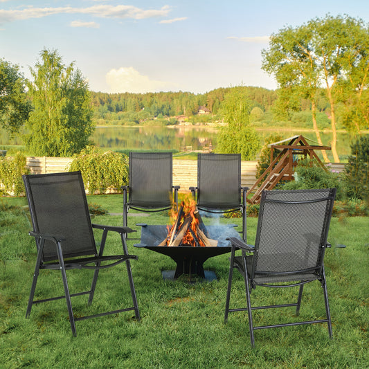 Outsunny Zestaw 4 składanych krzeseł ogrodowych, krzesła ogrodowe z metalową ramą, zewnętrzne patio, park, siedzisko jadalne z oddychającą siatką, czarne