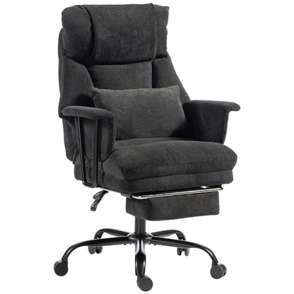 HOMCOM Office Chair, 180kg Heavy Duty Linen Computer Desk Chair with Lumbar Support, Wide Seat, Spring Cushion, Black