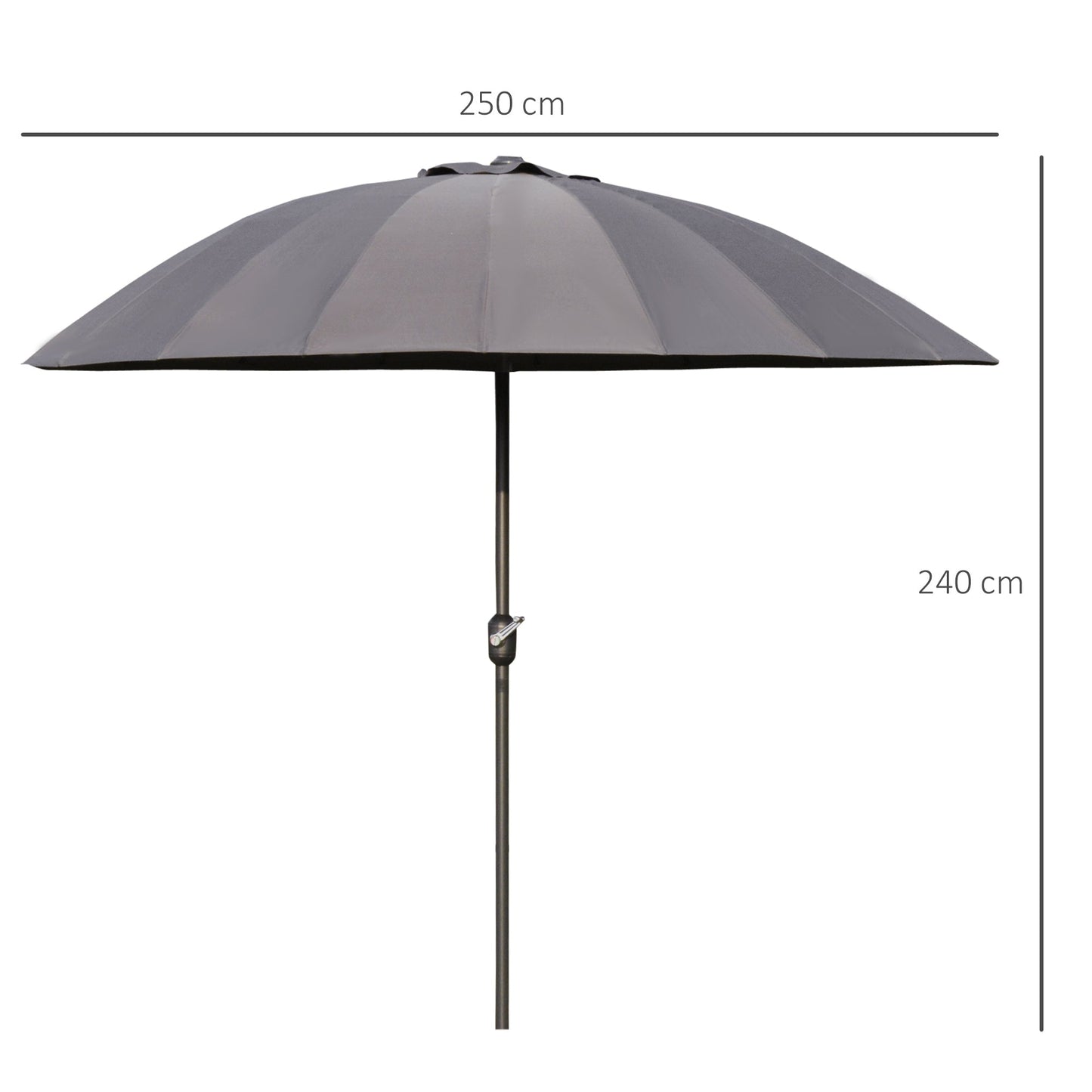 Outsunny 2.5m Shanghai Garden Parasol Umbrella with Crank & Tilt, Adjustable Outdoor Sun Shade, Grey