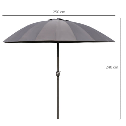 Outsunny 2.5m Shanghai Garden Parasol Umbrella with Crank & Tilt, Adjustable Outdoor Sun Shade, Grey