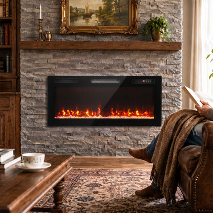 HOMCOM Ultra-Thin Electric Fire Wall Mounted/Recessed/Freestanding 102cm/40" Electric Fireplace with 12 Colours, 5 Brightness