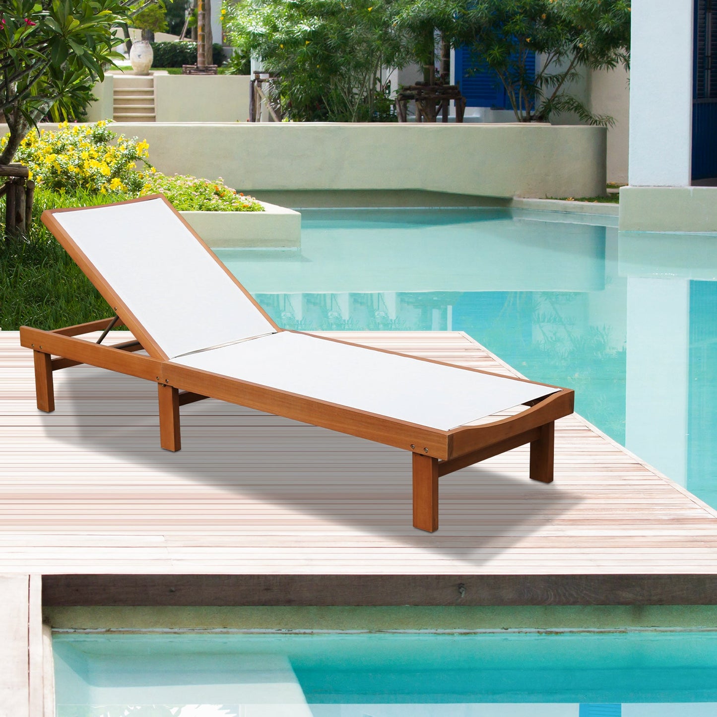 Solid Wood Back Adjustable Patio Lounge Chair
