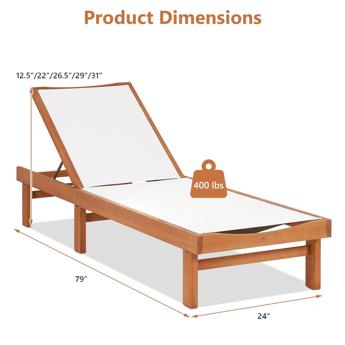 Solid Wood Back Adjustable Patio Lounge Chair