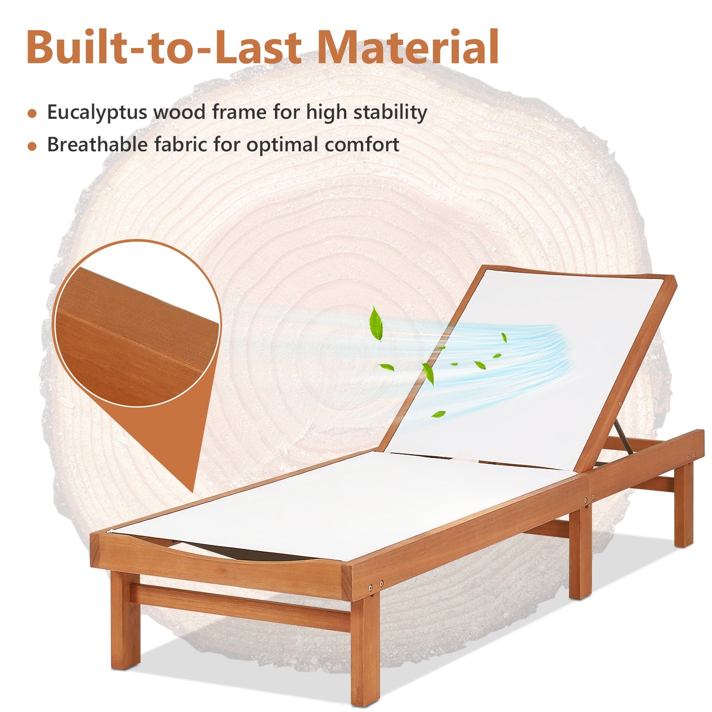 Solid Wood Back Adjustable Patio Lounge Chair
