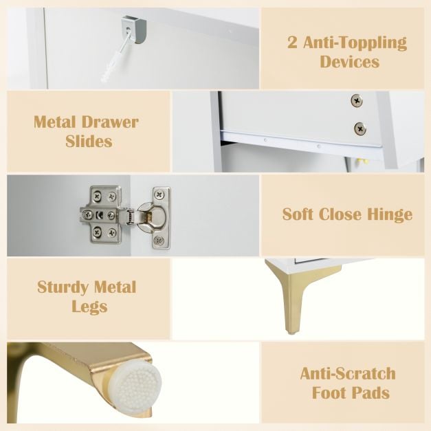 Chest of Drawers with Flip Up Fluted Glass Door and Pull-out Drawers-Grey