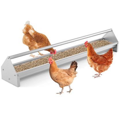 Steel Chicken Feeding Trough with Crossbar and Drainage Holes-Silver