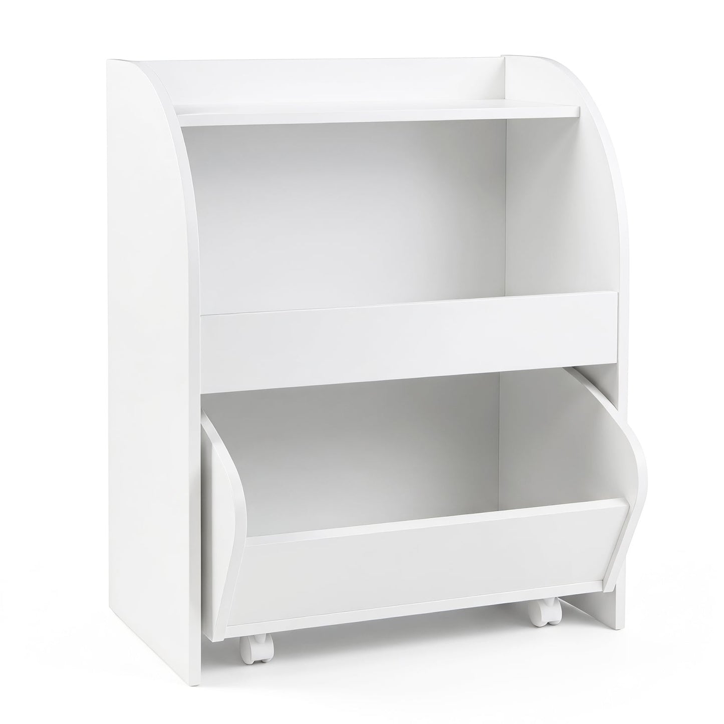 Children's Toy Storage Shelf with 2 Open Shelves and a Wheeled Drawer for Children's Bedroom-White
