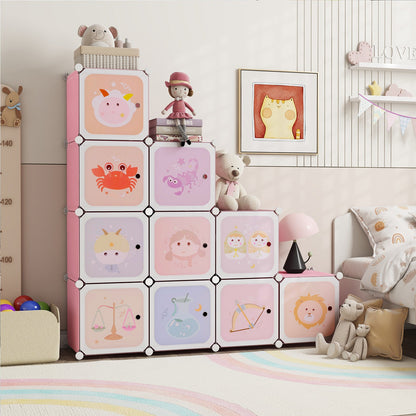 Children 12-Cube Wardrobe Baby Dresser Kids Bedroom Armoire-Pink
