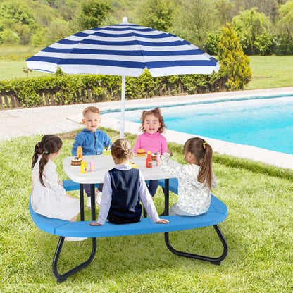Children HDPE Kids Picnic Table with Height Adjustable Umbrella-White