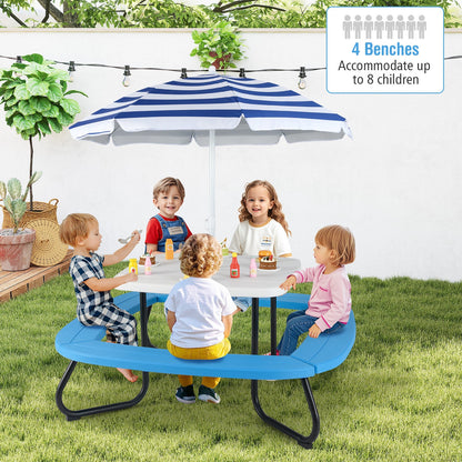Children HDPE Kids Picnic Table with Height Adjustable Umbrella-White