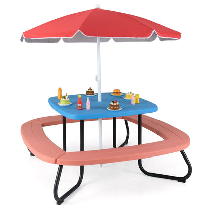 Children HDPE Kids Picnic Table with Height Adjustable Umbrella-Blue