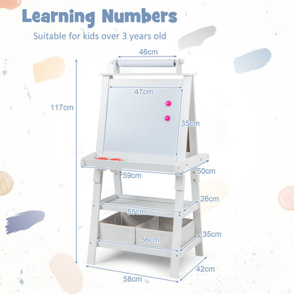 Children's Double-Sided Art Easel with Paper Roll-White