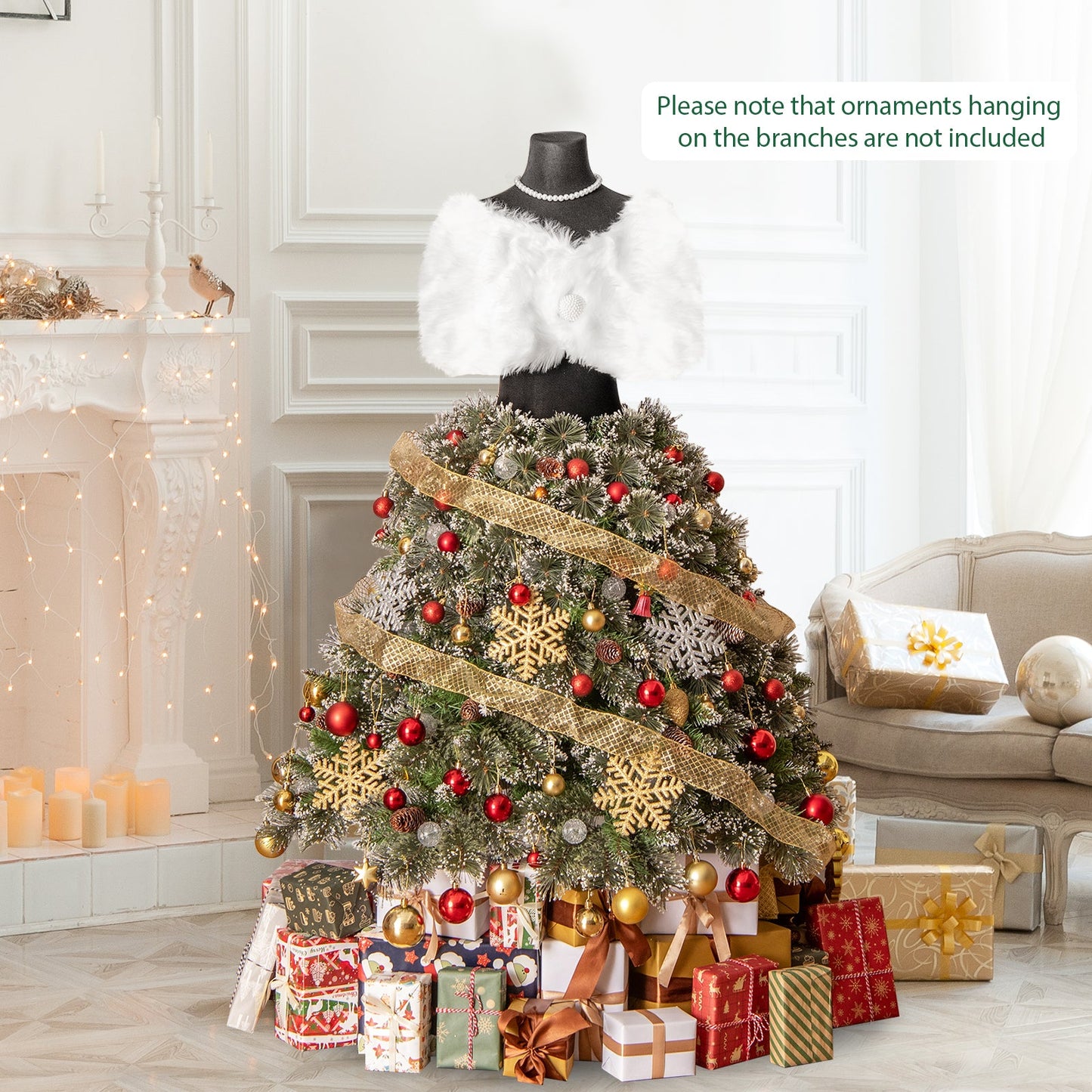 Pre-lit Mannequin Hinged Dress Form Artificial Christmas Tree for Home Office