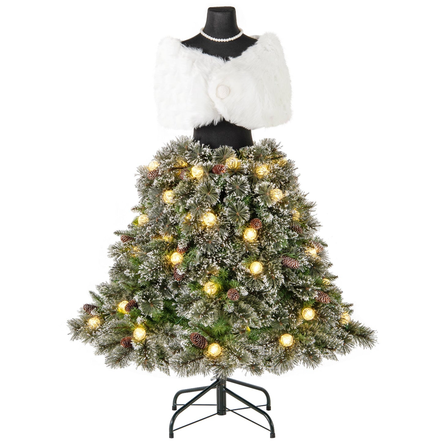 Pre-lit Mannequin Hinged Dress Form Artificial Christmas Tree for Home Office