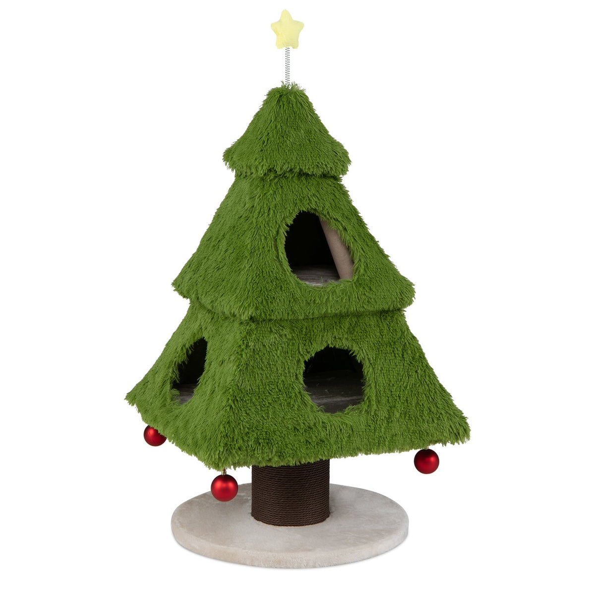 Christmas Cat Tree with Scratching Post and Dangling Balls-Green