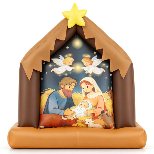 Christmas Inflatable Nativity Scene with Built-in Lights and 4 Ground Stakes
