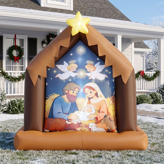 Christmas Inflatable Nativity Scene with Built-in Lights and 4 Ground Stakes