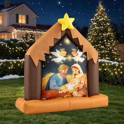 Christmas Inflatable Nativity Scene with Built-in Lights and 4 Ground Stakes
