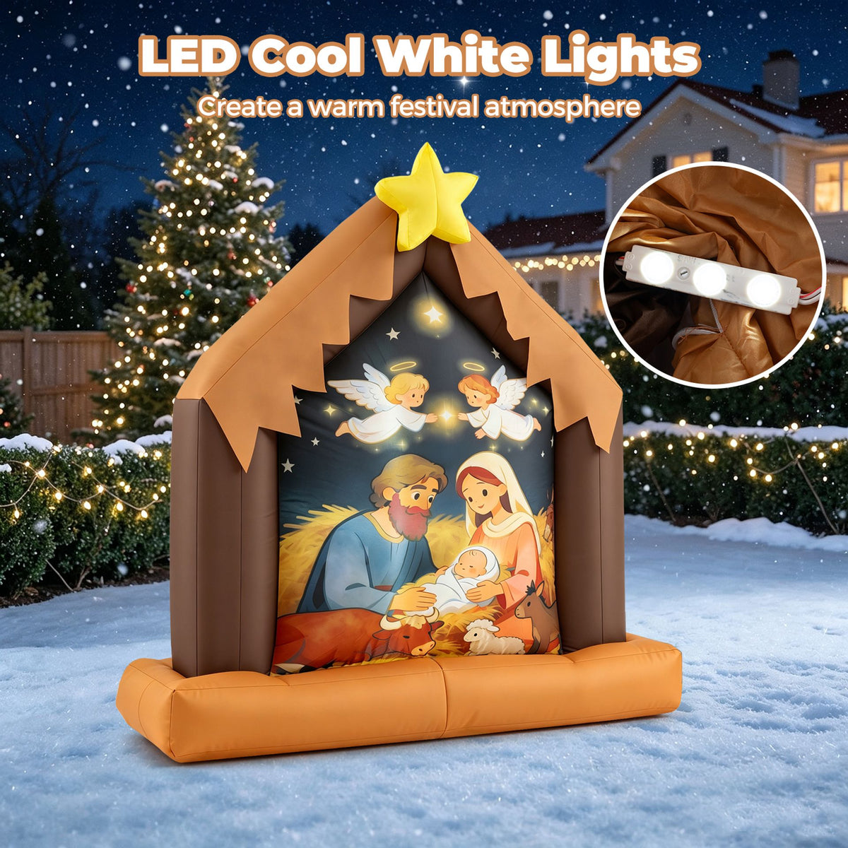 Christmas Inflatable Nativity Scene with Built-in Lights and 4 Ground Stakes