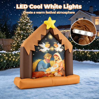 Christmas Inflatable Nativity Scene with Built-in Lights and 4 Ground Stakes