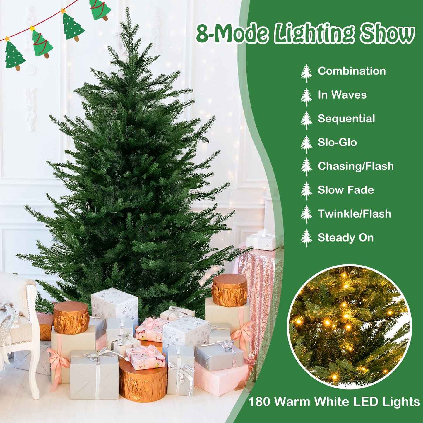 Pre-Lit Christmas Tree with LED Lights and 8 Lighting Modes-4.5 FT