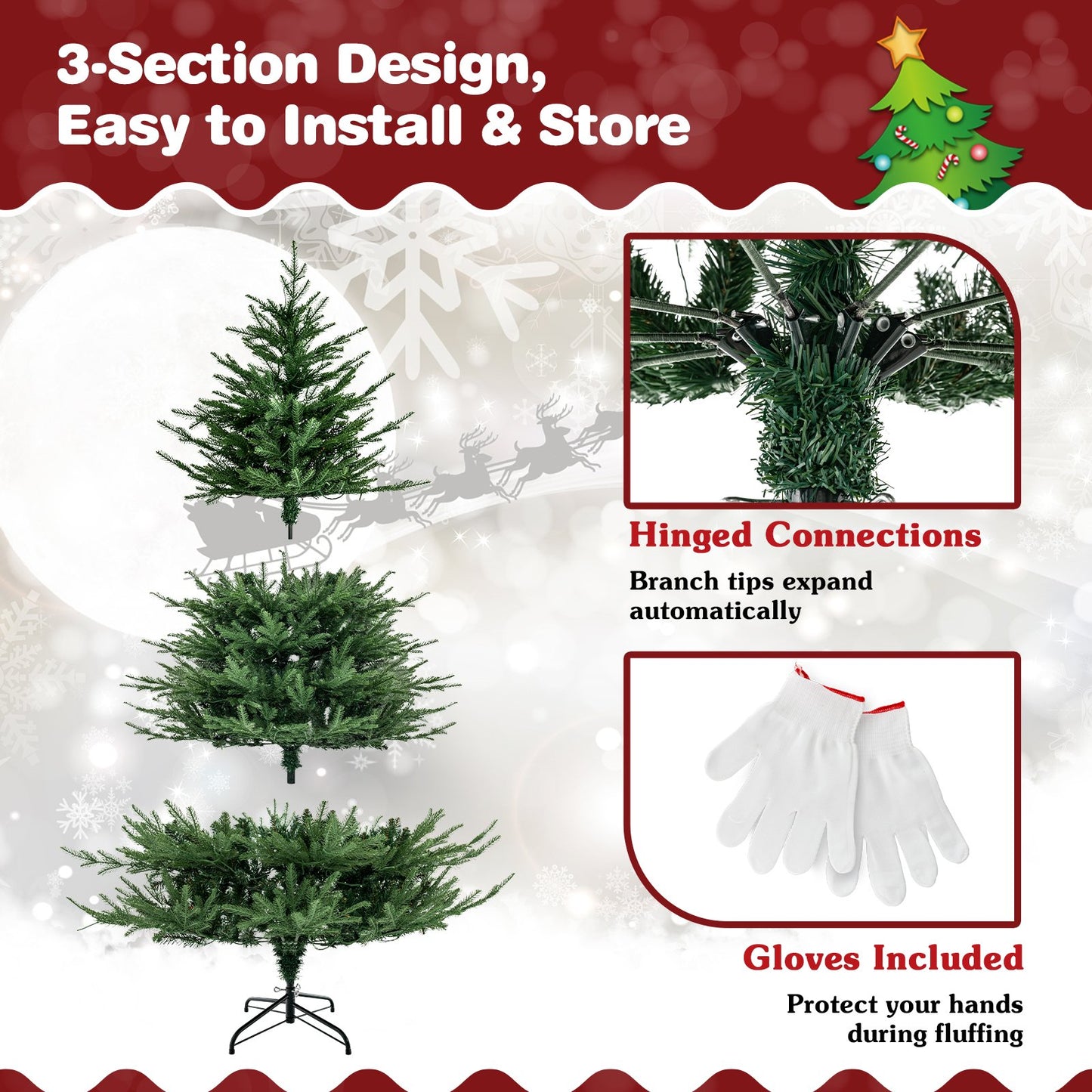 Pre-Lit Christmas Tree with LED Lights and 8 Lighting Modes-6 ft
