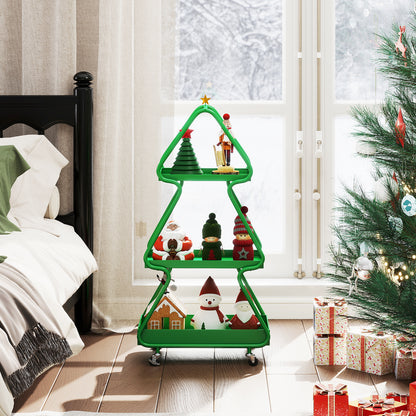 Christmas Tree Storage Cart 3-Tier Rolling Xmas Cart with Topper Star-Green