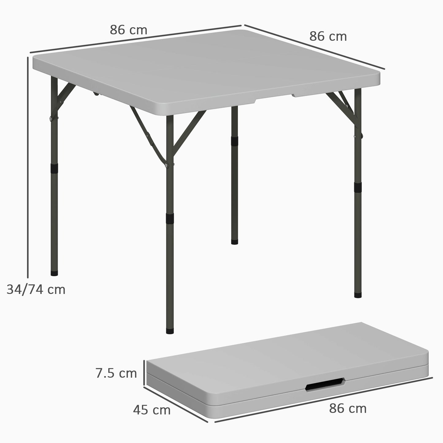Outsunny 34/74cm Folding Camping Table, with Handle - Grey
