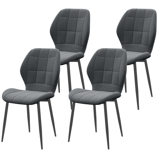 HOMCOM Set of Four Flannel Relaxed Tub Dining Chairs - Dark Grey
