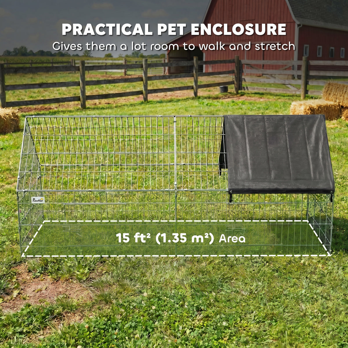 PawHut Rabbit Run with Protective Cover for Small Animals, Chickens, Guinea Pigs, Tortoises, 180 x 75 x 75 cm, Black