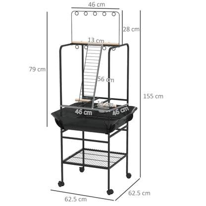 PawHut Steel Bird Table, Bird Feeder stand, with Perches, Stainless Steel Feed Bowls, Trays - Dark Grey